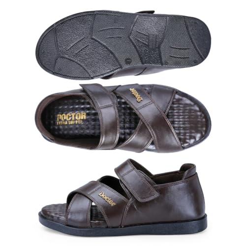 Image of DOCTOR EXTRA SOFT Orthopedic Diabetic Comfortable Dr Sole Footwear Daily Use Casual Wear Stylish Black Cushioned Adjustable Strap Sandals for Men's-Gents & Boy's L-12