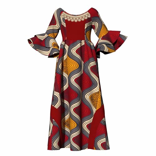 Image of iooiooi Womens African Print Party Maxi Dress Tradition Dashiki Ankara Long Dress & Headwrap