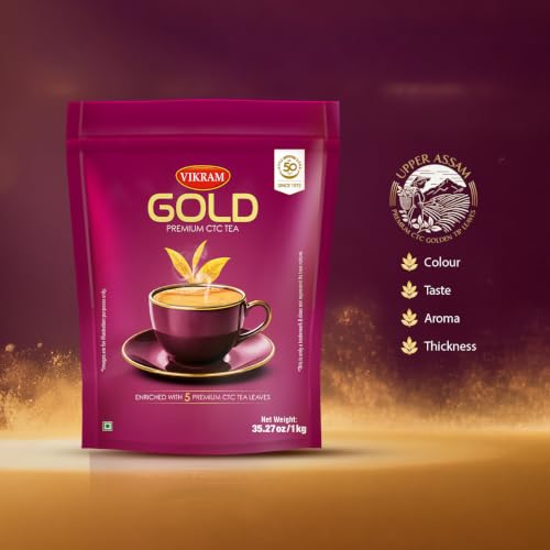 Image of VIKRAM Gold Premium CTC Tea | Blended With 5 Unique Types Of Leaves From Upper Assam And Enriched With Orthodox Leaves | Rich & Aromatic Chai | Premium Black Tea Powder | 1Kg
