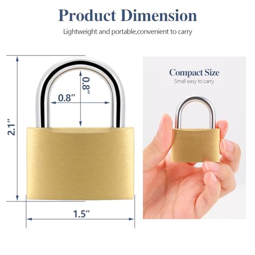 Image of BRAXE 2 Pcs Keyed Padlock with 3 Same Keys Waterproof Small Solid Brass Lock 1-9 /16 inch 40mm for Gym Locker Case Backpack Luggage Hasp Storage Sheds Fence Toolbox