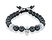 Produktbild Schwarzes Unisex Shamballa Kordel 8mm Glänzende Kugeln u. 2 Kristallkugeln u. Totenkopf verstellbares Armband 19cm