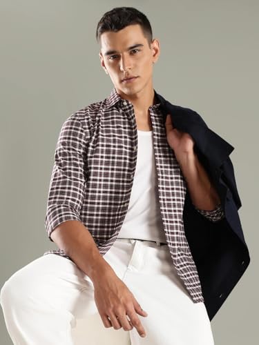 Image of Checks Slim Fit Oxford Woven Shirt