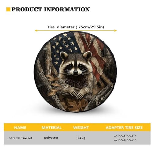 Image of Pensura Spare Tire Cover Funny Raccoon American Flag Tire Wheel Soft Cover Universal Fit for Trailer, RV, SUV, Truck, Sun Rain Snow Protection Car Accessories