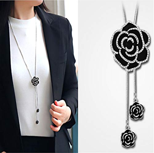 Cathercing Rhinestone Black Rose Pendant Long Necklace for Women Sweater Chain Statement Necklace Choker Adjustable Elegant Jewelry Crystal Accessories Dressy Collocation Winter Evening Party Wedding 2 Cathercing Rhinestone Black Rose Pendant Long Necklace for Women Sweater Chain Statement Necklace Choker Adjustable Elegant Jewelry Crystal Accessories Dressy Collocation Winter Evening Party Wedding