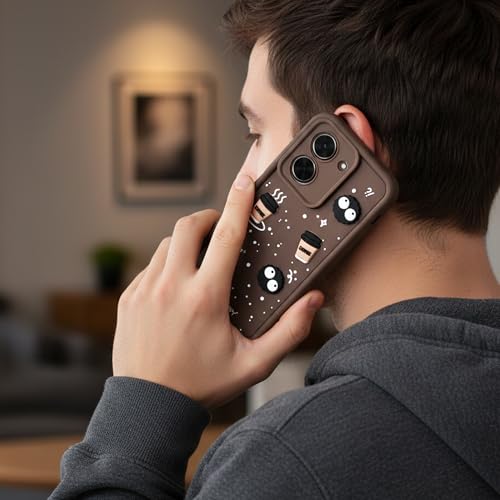 Image of DARKFIT Back Case Cover Compatible for Poco C71 5G / Redmi A5 4G | Cute Fun Cartoon 3D Ball | Coffee Silicone Case | Camera & Body Protection | Shock Proof | for Poco C71 5G / Redmi A5 4G| Color Brown