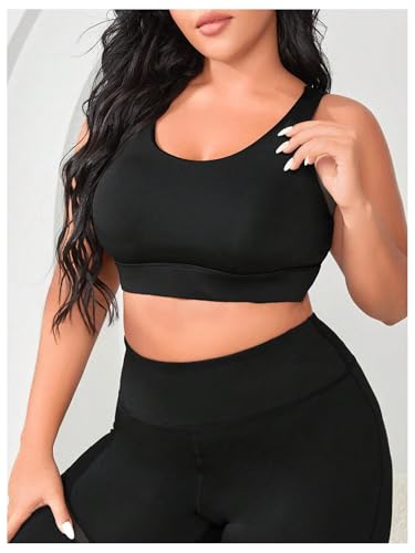 OYOANGLE Women's Plus Size Solid Criss Cross Crew Neck Backless Sports Bra3