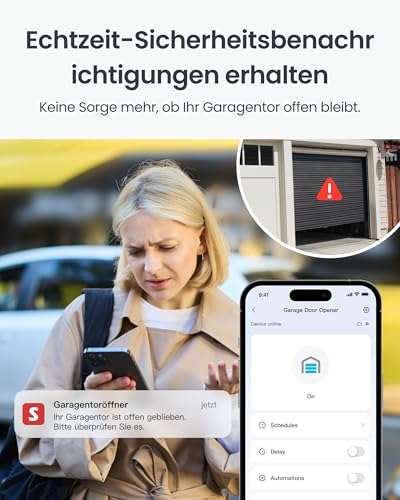 SwitchBot WLAN Garagentoröffner, Matter-zertifiziert, Alexa/Google/Siri/IFTTT/SmartThings unterstützt, kompatibel mit Garagentoren, App-Steuerung, Mehrere Benachrichtigungsmodi, Kein Hub erforderlich