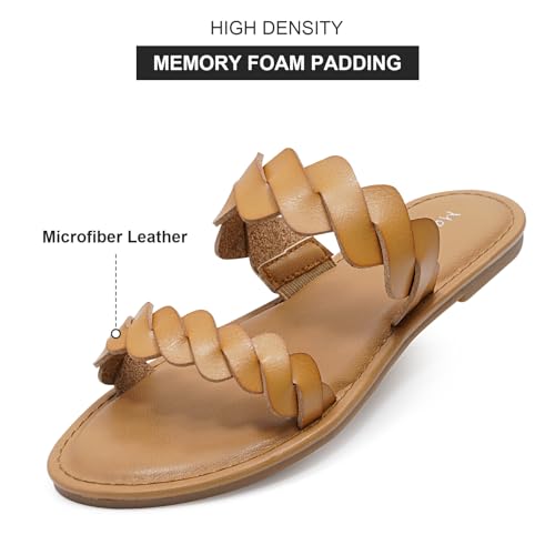 Image of mazeskin Women's Memory Foam Two Braid Band Comfortable Summer Straps Flat Slide Sandals