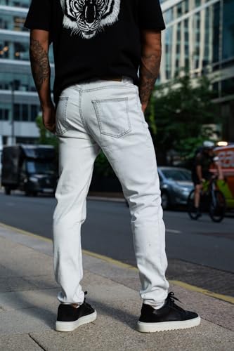 Mens Slim Fit Jeans Stretch Designer Denim Pants for Men Skinny Tapered Leg Stone Wash White 282