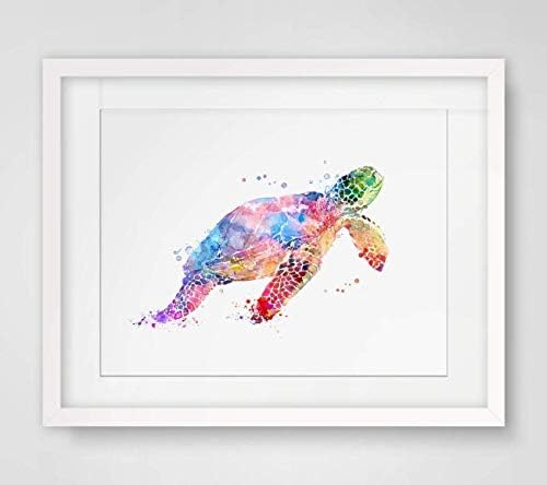 Sea Turtle Watercolor Art Print Wall Art Poster Inspiration Watercolor Painting Colorful Sea Turtle Art Paper Home Decor Marine Life 8x10 inch No Frame