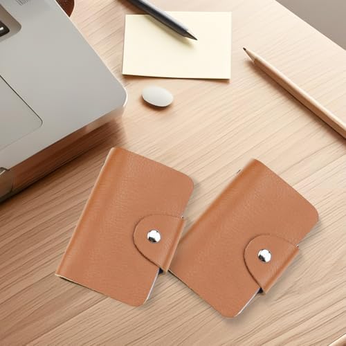 Cowhide Credit Card Holder Business Card Storage Folder Bag Leather Book Organizer with 24 Transparent Plastic Slots Protector Case for Men Women Storage Protect (Camel)3