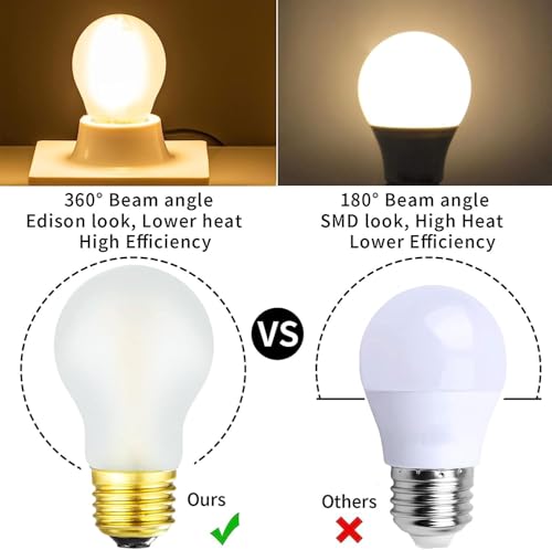 Image of Frosted E26 Edison Bulb A15 Light Bulb 6W Equal 60 watt Light Bulb Dimmable AC120V Warm 2700K E26 Led Bulb for Pendant,Chandeliers,Vanity,Wall sconces Edison Light Bulbs 60 Watt 600lm 6Pack