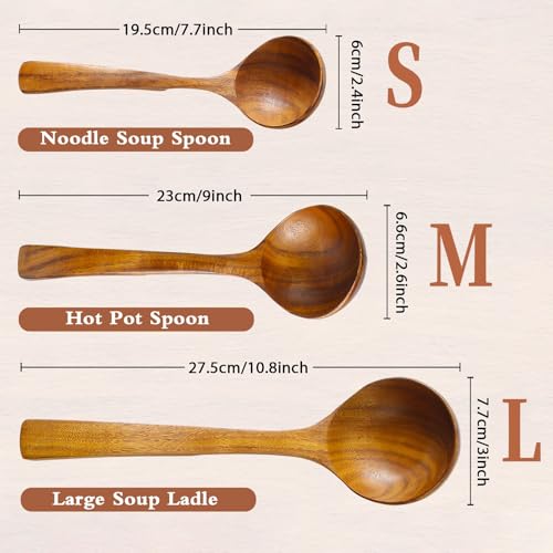 NAYAHOSE Wooden Ladle 3Size, Wooden Spoons for Cooking, Wooden Ladle for Soup, Natural Teak, Non-Stick Wooden Spoon, Wood Cooking Spoons, Kitchen Utensils set