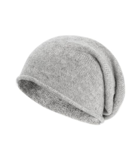 Villand 100% Kaschmir Slouchy Beanie Hut für Frauen, gestrickte Damen weiche warme Kaschmir Totenkopf-Beanies Kappe. (Hellgrau)