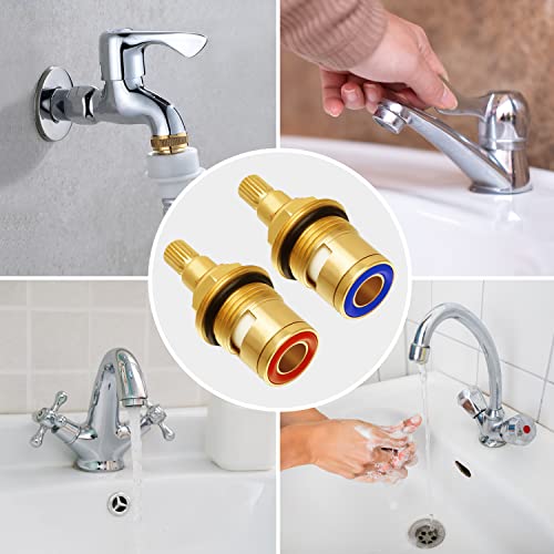 2 Stück Keramik-Wasserhahn-Kartusche 1/4 Drehung 20 Verzahnung, Wasserhahn-Ventil-Ersatz für Dusche, Badewannenarmaturen mit Unterlegscheiben, Wasserhahnverschraubungen, massive Messingkeramik