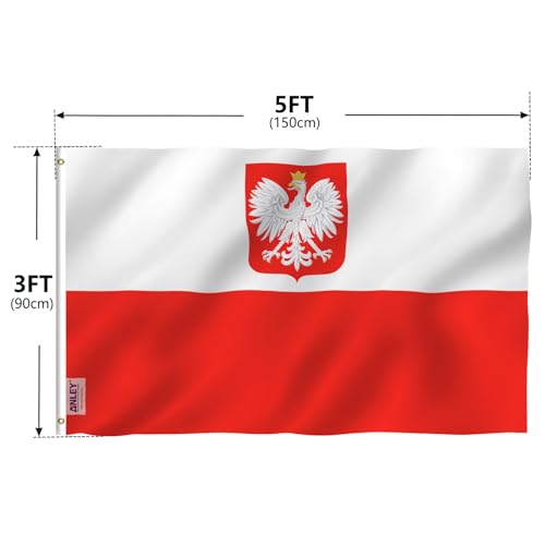 ANLEY Fly Breeze 3x5 Foot Poland State Ensign Flag - Vivid Color and UV Fade Resistant - Canvas Header and Double Stitched - Polish Eagle Flags Polyester with Brass Grommets 3 X 5 Ft