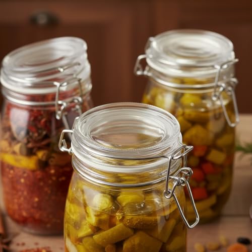 Image of ginoya brothers - Kitchen Glass Jar (5, 1500 Ml. Round Clip Jar)