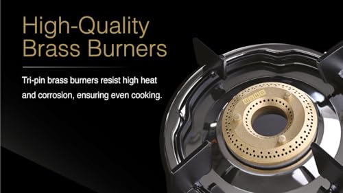 Image of USHA Ebony Neo Slim 3 burner (EBNSL3RGC) with stainless steel body, glass cooktop, large space for parallel cooking, and removable drip tray