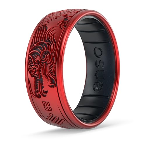 Enso Rings Etched Dualtone Silicone Ring - Comfortable and Flexible Design - Year of the Dragon - Ruby - 12