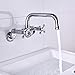 gotonovo Wall Mount Kitchen Sink Faucet Double Cross Handle Commercial Faucet 6 Inch Center Hole Distance Spread Mixer Tap 360 Rotatable Spout 8 Inch Spout Reach Polished Chrome