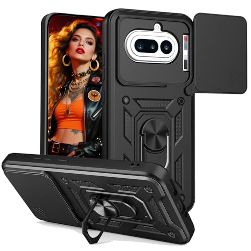 Image of Shockproof Back Case Cover for Nothing Phone 4A 5G, Shockproof Nothing Phone 4A Back Cover, Ring Case with Kickstand and Camera Protection Shutter - Black