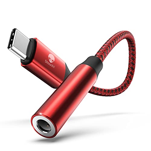 Image of Stouchi USB C to 3.5mm Female Adapter, Type C Headphone Audio Jack Cable Cord Hi-Fi Dongle for Samsung Galaxy S22 S21 Ultra Z Flip Note 20,iPad Mini 6th, Pixel 7 /6a - Red