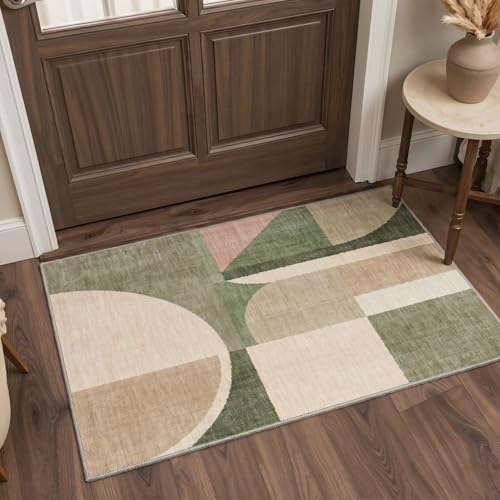 Image of BEIMO Area Rugs 5x7 for Living Room Bedroom, Geometric Blocks Print Pattern Modern Abstract Machine Washable Rug, Large Soft Low Pile Floor Carpet with Non Slip Backing for Dining Room, Sage Beige