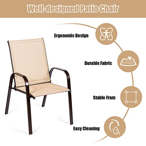 Image of Giantex 4 Piece Patio Chairs, Outdoor Camping Chairs with Breathable Fabric, Set of 4 Garden Chairs with Armrest High Backrest for Garden Patio Pool Beach Yard Space Saving, Coffee