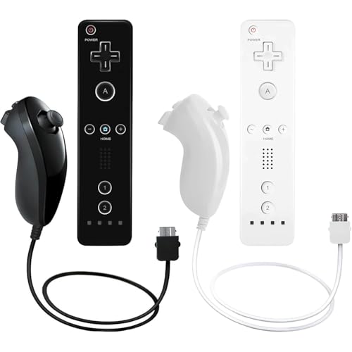 AUFGLO Wii Remote y Nunchuck compatible con Wii/Wii U - Incluye funda de silicona y correa para la muñeca (Negro+Blanco)
