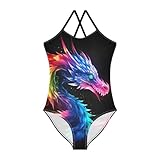 Teen Girls One Piece Swimsuit Color Flame Dragon Swimwear Beach Bathing Suit Size 9/10 202a0632