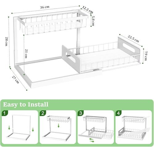 Image of INOVERA (LABEL) Kitchen Under Sink Organizer - 2 Tier Pull Out Cabinet Storage Shelves - Sliding Rack (Pack 1)