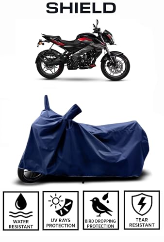 Image of Shield Heavy Duty Bike Cover for Bajaj Pulsar Ns 160 | All-Season, Tear-Proof Fabric | with Side Mirror Pocket & Buckle Belt | Bajaj Pulsar Ns 160 Bike Cover (Blue)