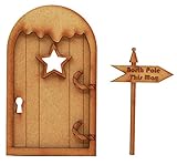 Kit de manualidades tridimensional de madera para puerta de hada de elfo, perfecto para la temporada de vacaciones. El kit consta de una ventana en forma de estrella y marco con bonitas bisagras de bastón de caramelo, agujero de cerradura y un cartel de elfo que dice "North Pole This Way", todo rematado con un polvo de nieve, no puedes ser mucho más festivo