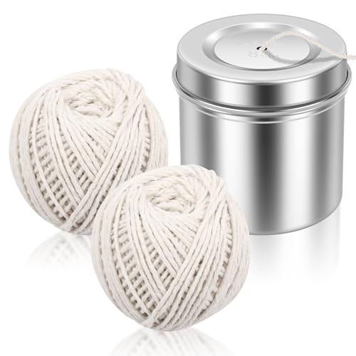 küchengarn mit Edelstahl Spenderbox,2 Stück Lebensmittelgarn 130m,Koch-Bindfaden hitzebeständig bis 175° C zum Binden von Fleisch, Backen, Braten, DIY-Projekt, Basteln