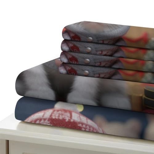 Housse de couette chat 3D anti-plis en microfibre pour lit double 200x200cm