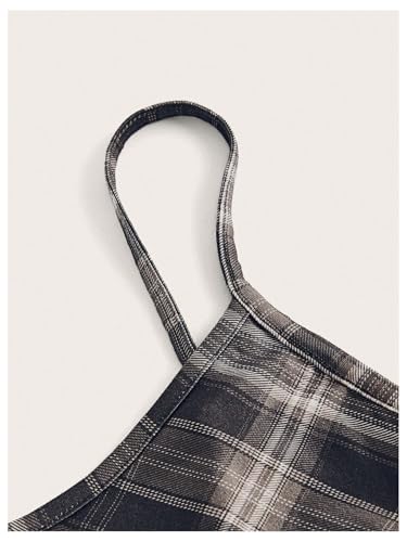 WDIRARA Women's Plaid Spaghetti Strap Cami Dress Sleeveless Flared Hem Mini Dress3