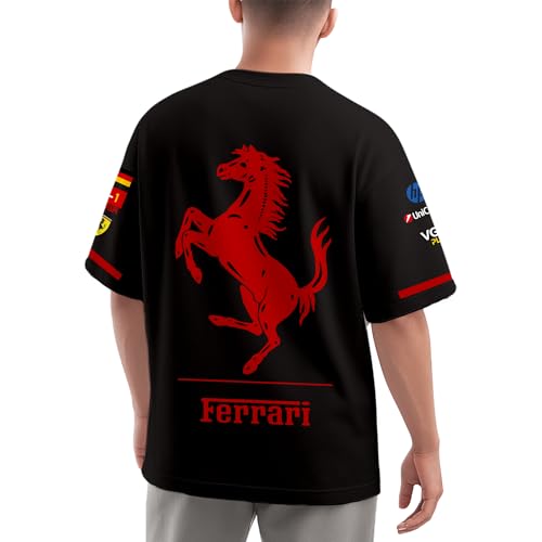 Image of Ferai-Scude Motorsport T-Shirt 100% Cotton Car Printed Tshirt for Car Enthusiast for Men & Women Black Tshirt