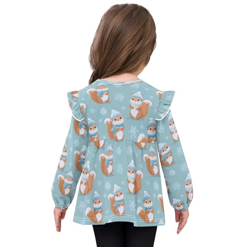 Squirrel Snowflake Girls Shirts Cotton Long Sleeve Ruffle Toddler Tee Tops4