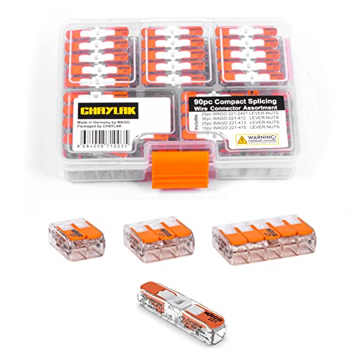 Wago Wire Connectors 90 Pcs, 221 Series Electrical Connectors Assortment With Case, Includes (25X) 221-2401, (30X) 221-412, (25X) 221-413, (10X) 221-415, Compact Splicing Wire Nuts #TOP2