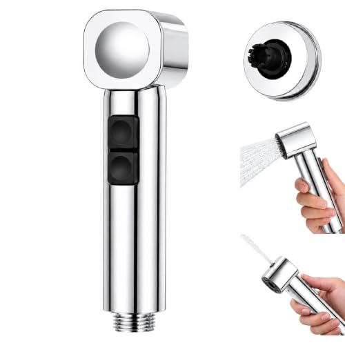 Image of Robustt Health Faucet for Toilet with Adhesive Wall Mount Holder | 2 Flow Modes | Jet Spray for Toilet with Stream & Rain Settings, Button Control, Chrome Finish Bathroom Faucet (Without Hose)