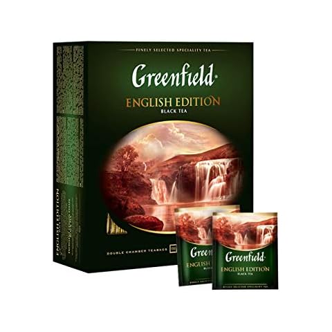 Greenfield English Edition Сlassic Collection Black Tea Finely Selected Speciality Tea 100 Double Chamber Teabags With Tags in Foil Sachets Cover