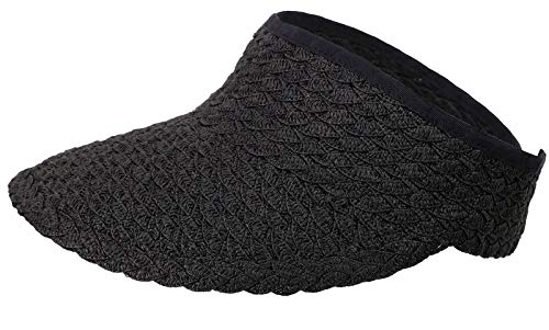 Simplicity Women's Roll Up Wide Brim Package Straw Hat Sun Visor, Black