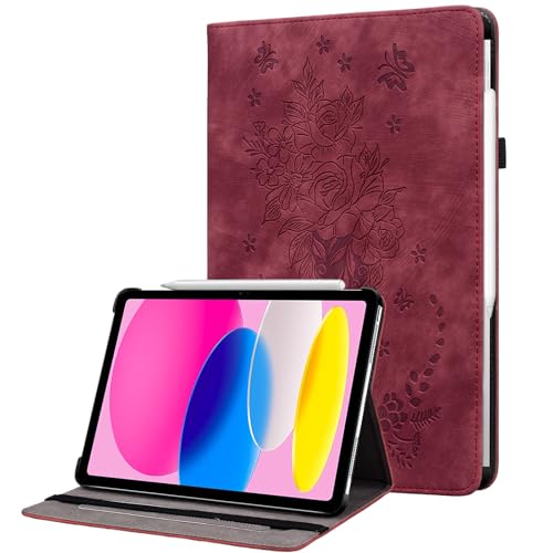 Étui pour iPad 2025 en cuir synthétique rouge avec rabat de protection