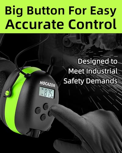 Hocazor HP10 FM AM Radio Headphones with LCD Display, 30dB SNR Hearing Protection Safety Earmuffs for Mowing Work Shops