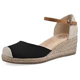 WHITE MOUNTAIN Women's Maintain Mini-Heel Espadrille Sandal, Black/Fabric, 7.5 M