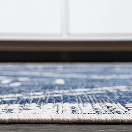 Image of JONATHAN Y Diamond Tribal Medallion Indoor Outdoor Area Rug 5X8 Blue /Ivory, Marokko for Backyard, Patio, Porch, Easy-Cleaning, High Traffic, Pet-Friendly, Non-Shedding (SMB127D-5)