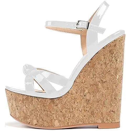 SAMMITOP Women's Open Toe Platform Heels Wedge Sandals Ankle Strap Sandals Block High Heels Platform Wedge Sandals Party Shoes
