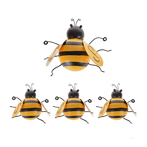 image for MorTime 4 Pack Metal Bee Wall Art Sculptures Garden Decorations, Hangi
