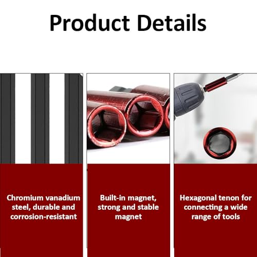 4 Pcs Magnetic Bit Holder, Impact Driver Magnetic Screwdriver Extension with 50mm, 100mm, 150mm and 300mm, Impact Drill Hex Extension for Power Drills & Driver Bit Holder, Tool Adapters (Red) 3 4 Pcs Magnetic Bit Holder, Impact Driver Magnetic Screwdriver Extension with 50mm, 100mm, 150mm and 300mm, Impact Drill Hex Extension for Power Drills & Driver Bit Holder, Tool Adapters (Red) - Image 3