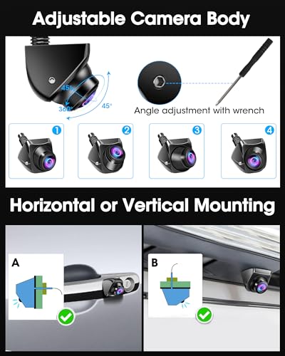 AHD 1080P Reverse Camera 360°+45° Adjustable Reversing Camera 170° Wide Angle Front Rear View Camera IP69 Waterproof Parking Camera for Car/Truck/SUV/Van with Parking Assist Universal 12V-24V - Image 4